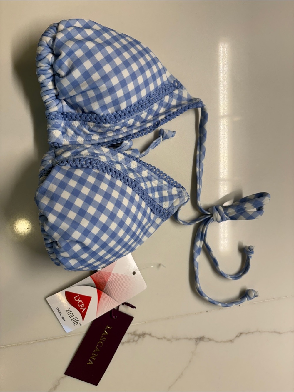 Lascana Blue Gingham Triangle Bikini Top